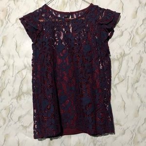 A. Byer navy lace top with attached cami